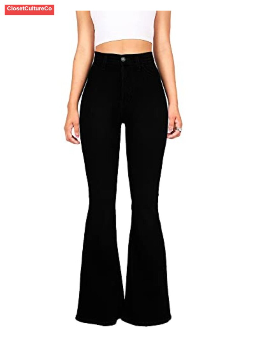 High Waisted Bell Bottom Flare Jeans Stretch Denim Button Front Slim Fit